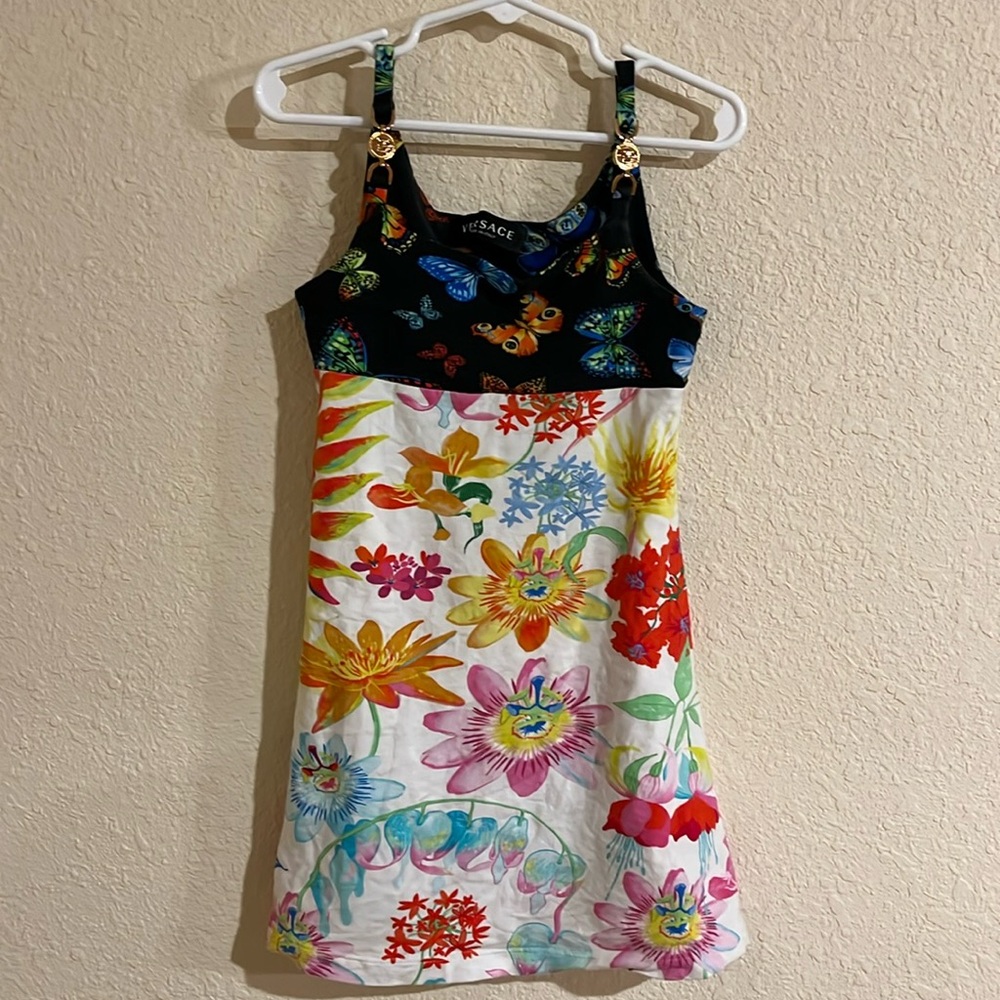 Versace Jardin floral & butterfly kids dress